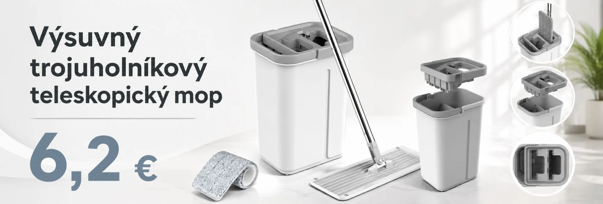 Výsuvný trojuholníkový teleskopický mop