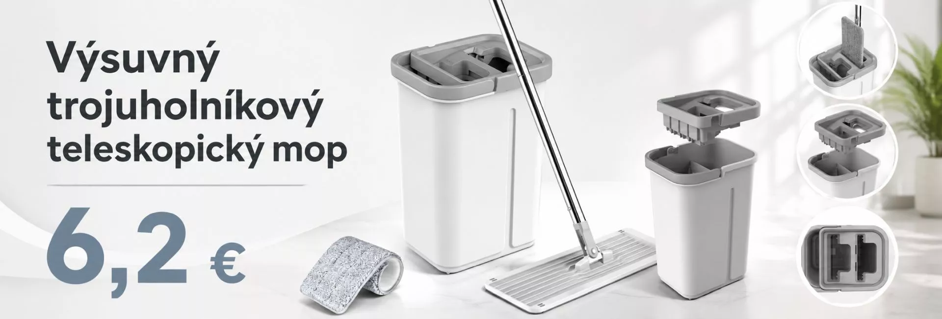 Výsuvný trojuholníkový teleskopický mop
