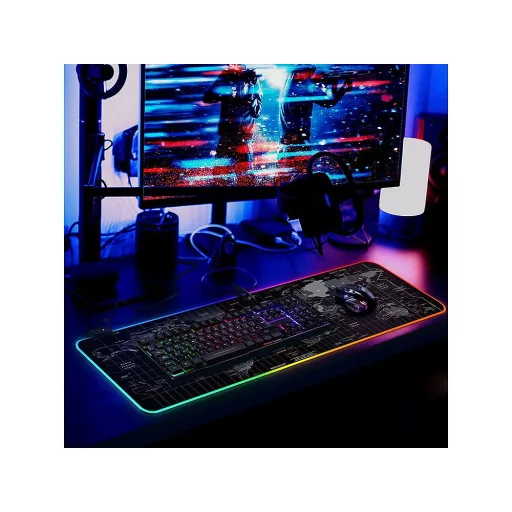Veľká podložka pod myš s LED podsvietením 80 x 30 cm - so vzorom mapy