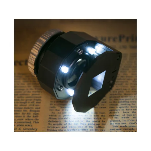 Klenotnícky 30x mikroskop s 3 LED diódami a UV svetlom v praktickom úložnom priestore
