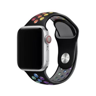   Sports Wear Black-Rainbow veľký silikonový remienok na hodinky Apple Watch 42/44/45/49