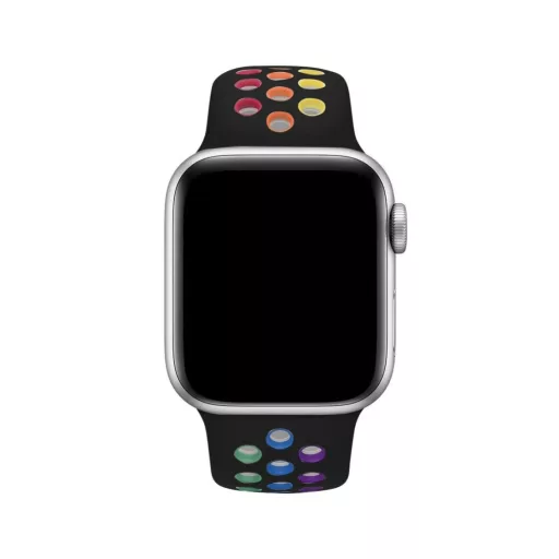 Sports Wear Black-Rainbow veľký silikonový remienok na hodinky Apple Watch 42/44/45/49