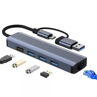 5-portový USB HUB - 3xUSB 3.0 1xUSB 2.0 1xEthernet RJ45