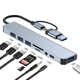   8-portový USB HUB - 3xUSB-A 2.0 1xUSB-A 3.0 1xUSB-C 3.1 1xSD 1xmicroSD 1xAudio