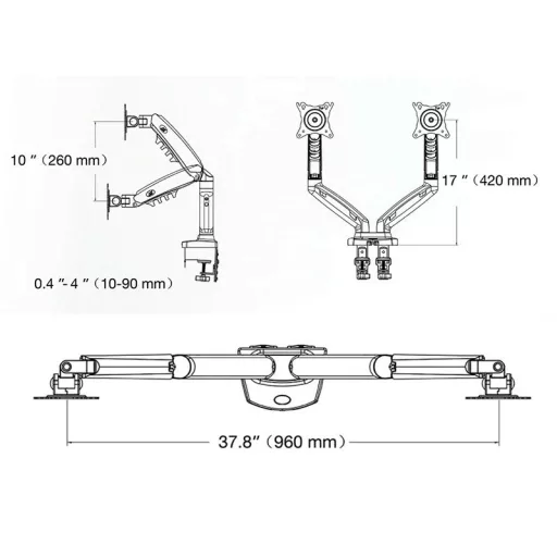 Nastaviteľný dvojitý otočný stojan na stolný monitor (17"-27") pre uhlopriečky obrazovky od 43 cm do 68 cm
