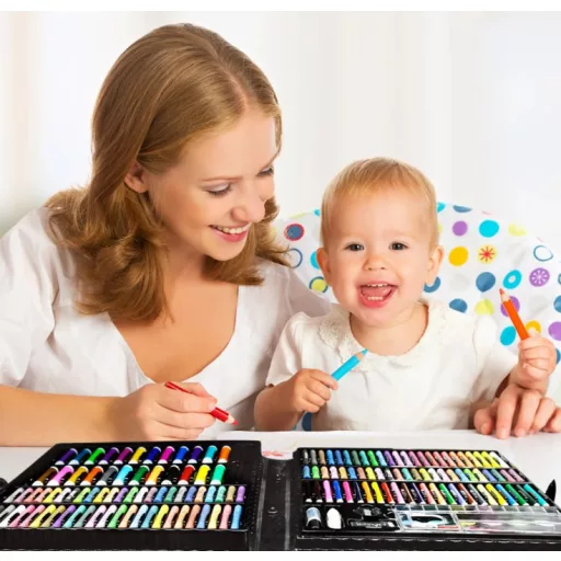 Sada na kreslenie a maľovanie pre deti Back to School v praktickom držiaku - 168-dielna - modrá