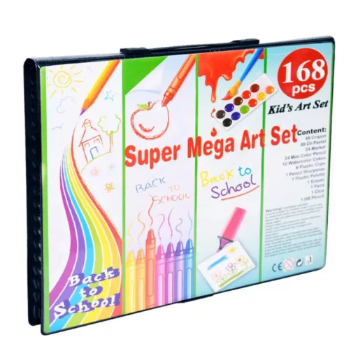 Sada na kreslenie a maľovanie pre deti Back to School v praktickom držiaku - 168-dielna - modrá