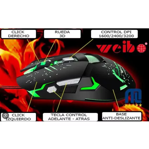 Weibo S10 herná optická 6-tlačidlová myš s LED diódami - 3200 dpi