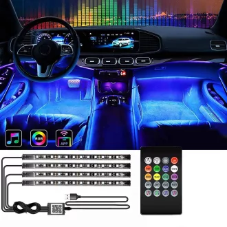   4 ks 12 RGB LED pásik do auta s diaľkovým ovládaním a adaptérom