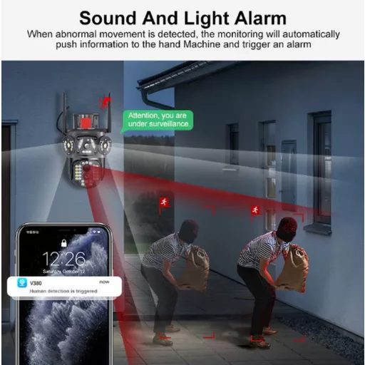 Profesionálna 12 MP vonkajšia kamera (Wi-Fi), s tromi šošovkami, funkcia nočného videnia, 10x zoom, detekcia pohybu, bezplatná aplikácia