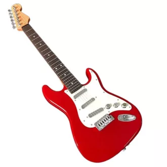 Červeno-biela hračkárska elektrická gitara
