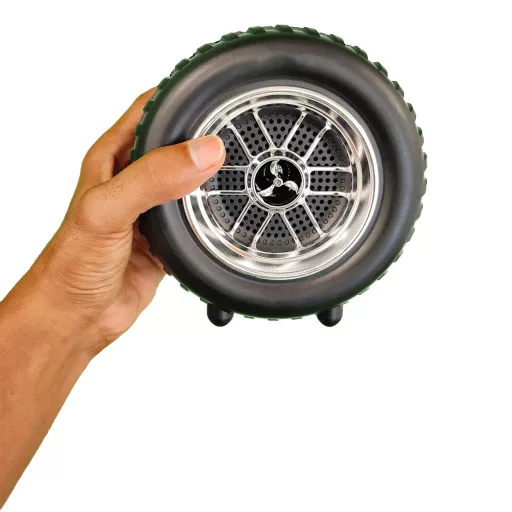 Bezdrôtový reproduktor v tvare kolesa v čiernej farbe - 15 cm