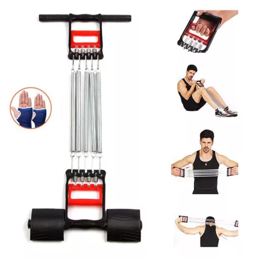 3 v 1-dnom fitness expandér s 5 pružinami a ergonomickými rukoväťami