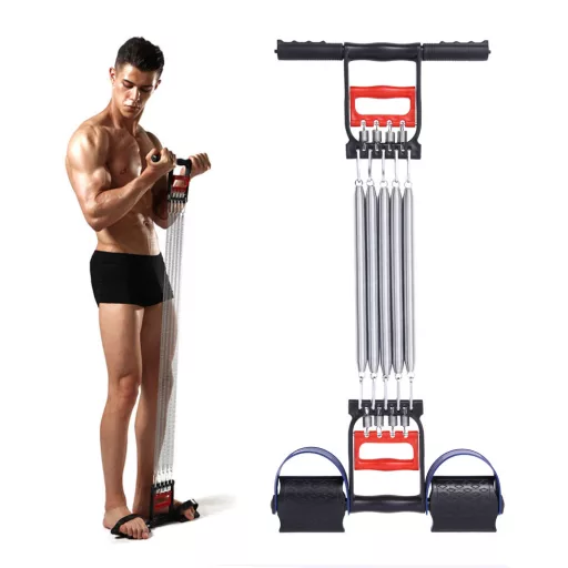 3 v 1-dnom fitness expandér s 5 pružinami a ergonomickými rukoväťami