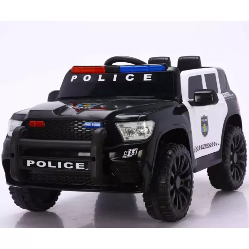 Elektrické policajné auto s dvojitým motorom a dvojitou batériou v čiernobielej farbe s rodičovským diaľkovým ovládaním a koženým sedadlom