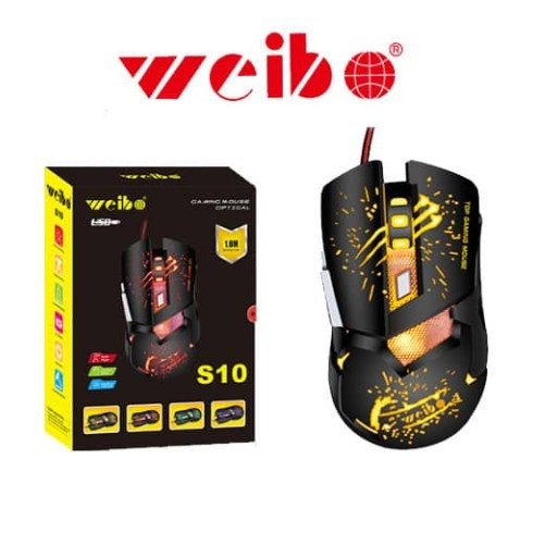 Weibo S10 herná optická 6-tlačidlová myš s LED diódami - 3200 dpi