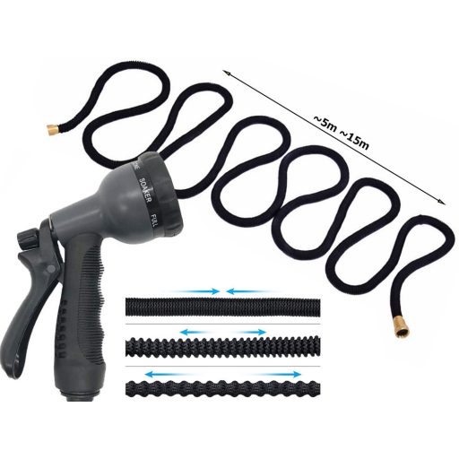 15 metrová postrekovacia hadica s hlavicou postrekovača v čiernej farbe