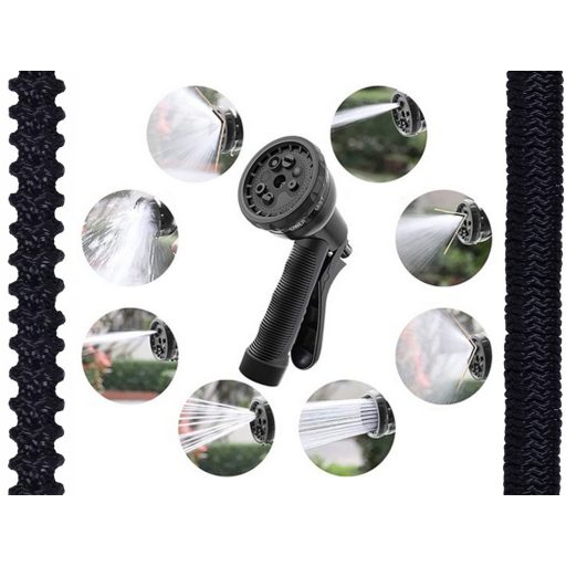 15 metrová postrekovacia hadica s hlavicou postrekovača v čiernej farbe