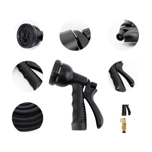 15 metrová postrekovacia hadica s hlavicou postrekovača v čiernej farbe